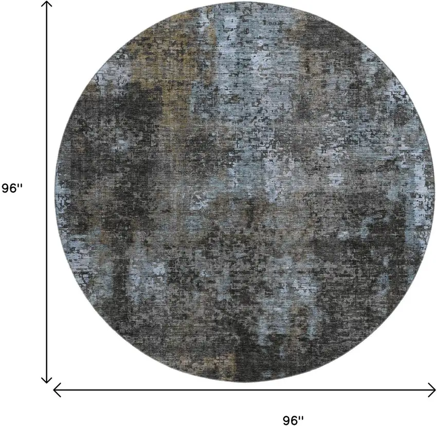 8' Graphite Blue And Copper Abstract Washable Round Rug With UV Protection Photo 3