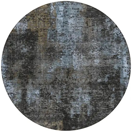 8' Graphite Charcoal And Silver Round Abstract Washable Indoor Outdoor Area Rug Photo 4