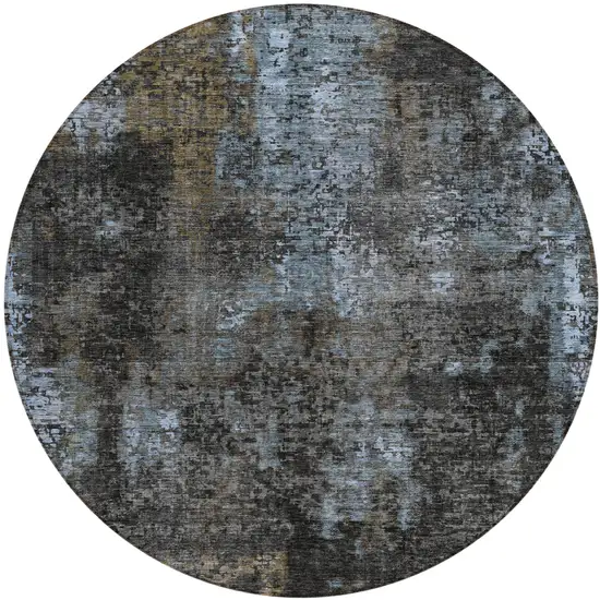 8' Graphite Charcoal And Silver Round Abstract Washable Indoor Outdoor Area Rug Photo 2