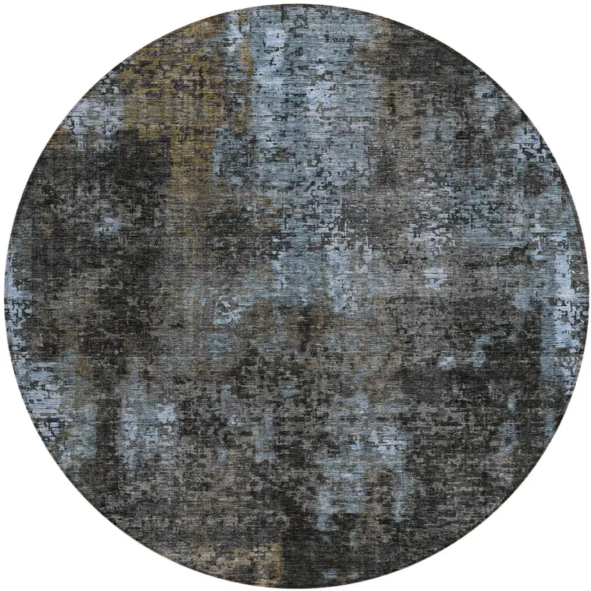 8' Graphite Charcoal And Silver Round Abstract Washable Indoor Outdoor Area Rug Photo 2