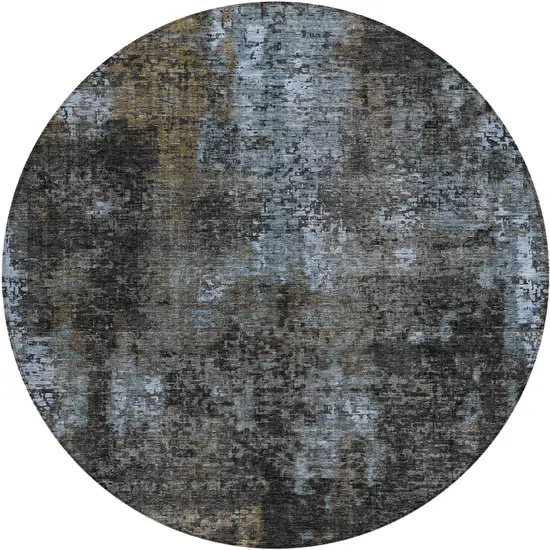 8' Graphite Charcoal And Silver Round Abstract Washable Indoor Outdoor Area Rug Photo 2