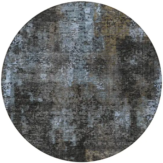 8' Graphite Charcoal And Silver Round Abstract Washable Indoor Outdoor Area Rug Photo 5