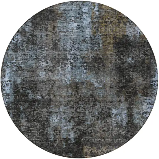8' Graphite Charcoal And Silver Round Abstract Washable Indoor Outdoor Area Rug Photo 5