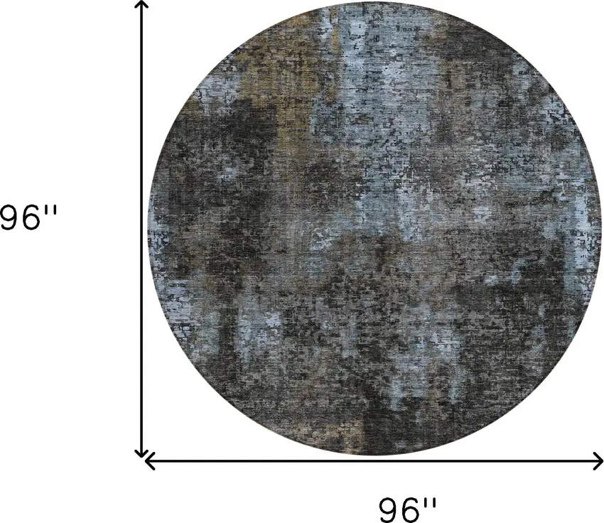 8' Graphite Charcoal And Silver Round Abstract Washable Indoor Outdoor Area Rug Photo 3
