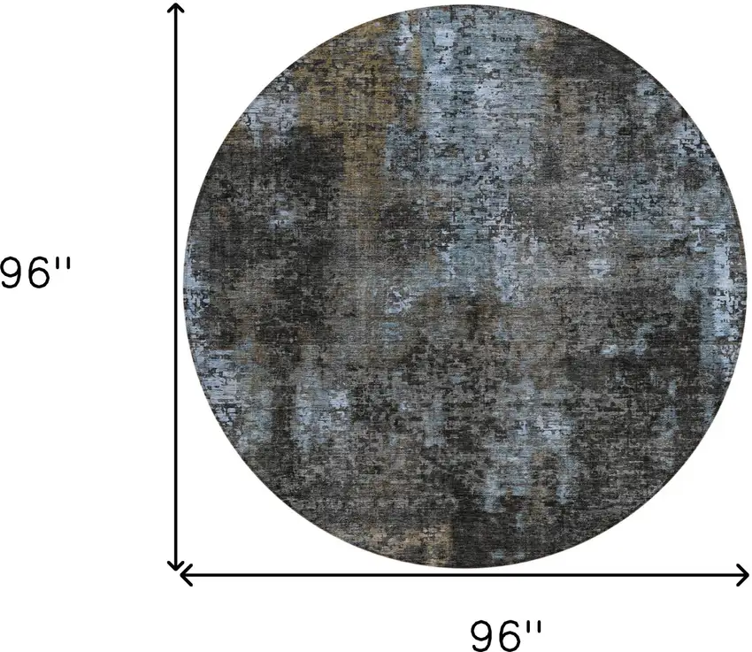 8' Graphite Charcoal And Silver Round Abstract Washable Indoor Outdoor Area Rug Photo 3
