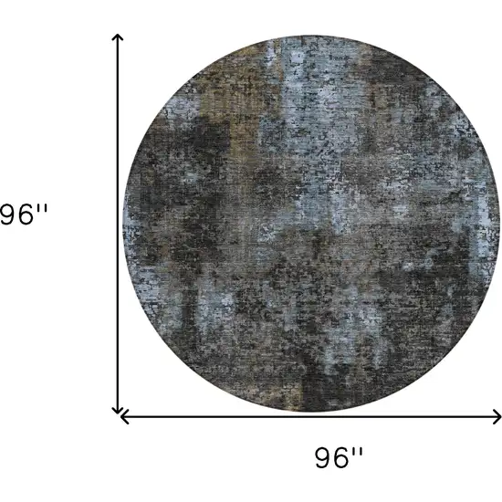 8' Graphite Charcoal And Silver Round Abstract Washable Indoor Outdoor Area Rug Photo 3
