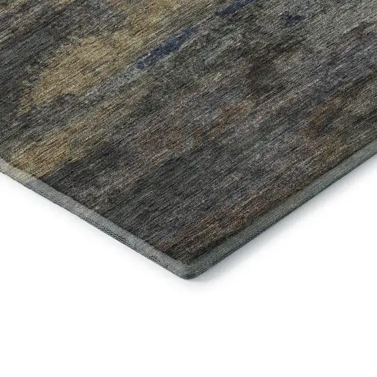 8' Graphite Gold And Blue Abstract Washable Round Rug With UV Protection Photo 6