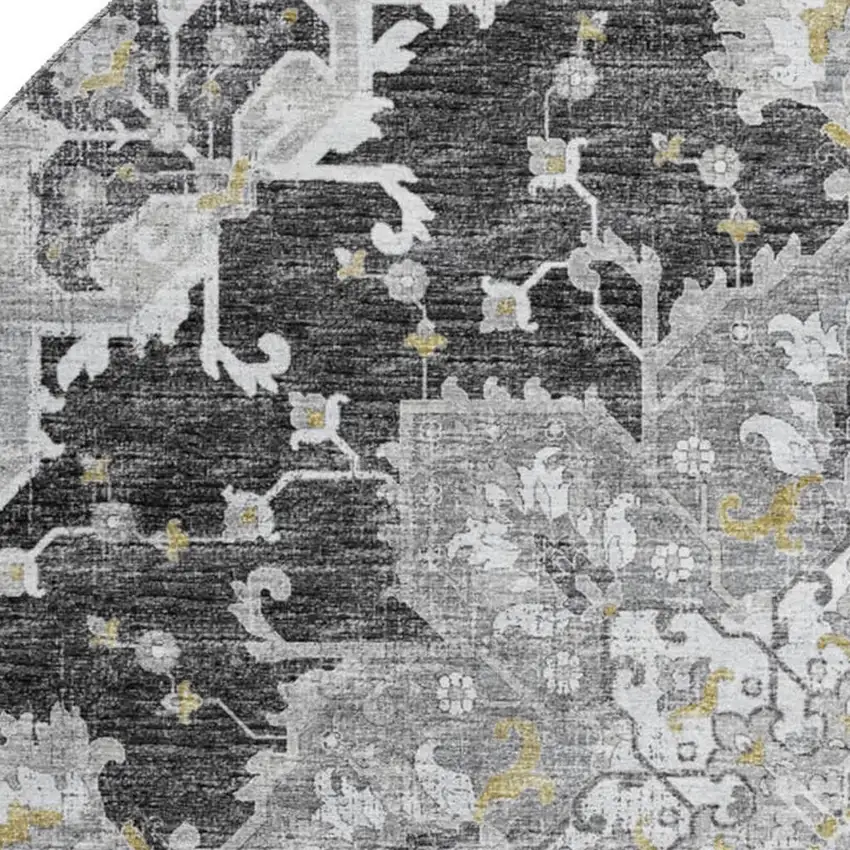 8' Graphite Gold And Charcoal Floral Medallion Washable Round Rug With UV Protection Photo 4