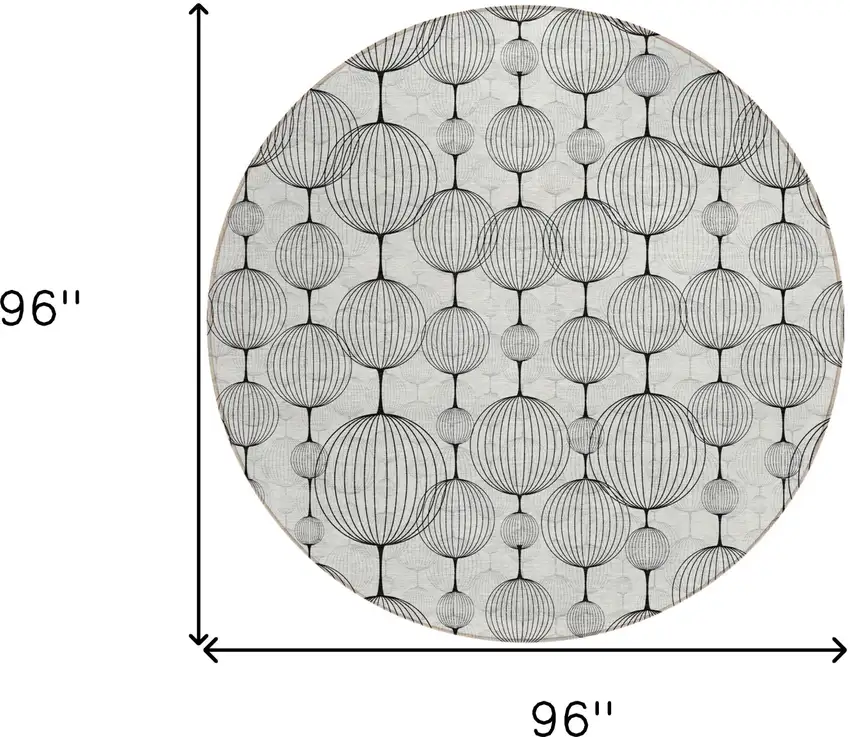8' Graphite Gray And Silver Round Geometric Washable Indoor Outdoor Area Rug Photo 8