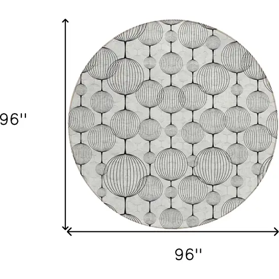 8' Graphite Gray And Silver Round Geometric Washable Indoor Outdoor Area Rug Photo 8