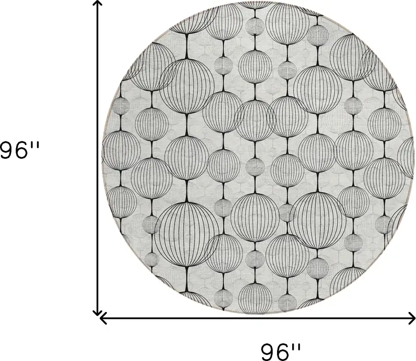 8' Graphite Gray And Silver Round Geometric Washable Indoor Outdoor Area Rug Photo 8
