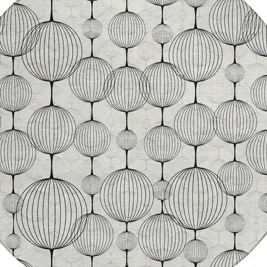 8' Graphite Gray And Silver Round Geometric Washable Indoor Outdoor Area Rug Photo 5