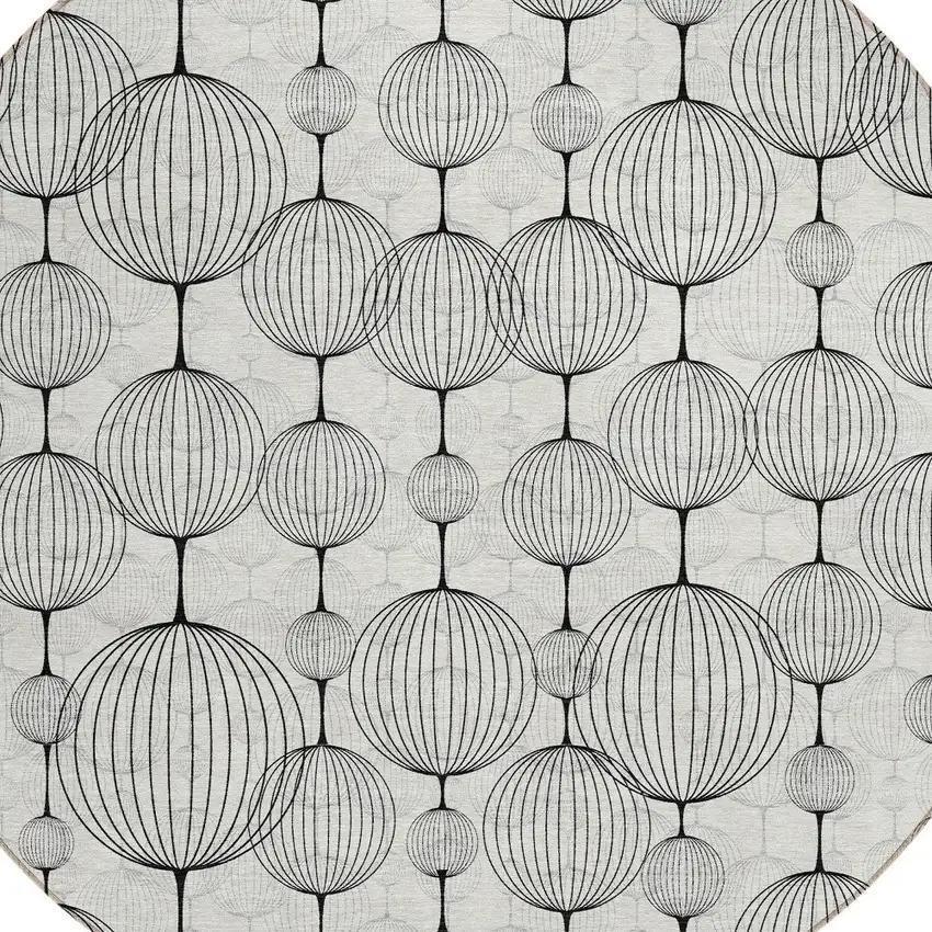 8' Graphite Gray And Silver Round Geometric Washable Indoor Outdoor Area Rug Photo 5