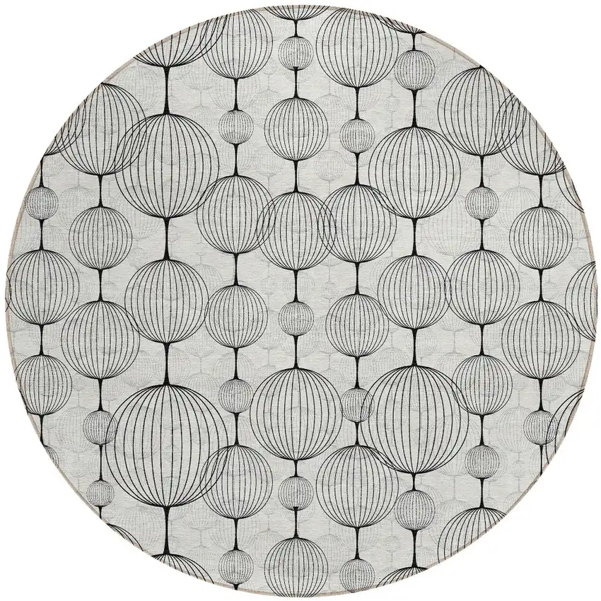 8' Graphite Gray And Silver Round Geometric Washable Indoor Outdoor Area Rug Photo 5