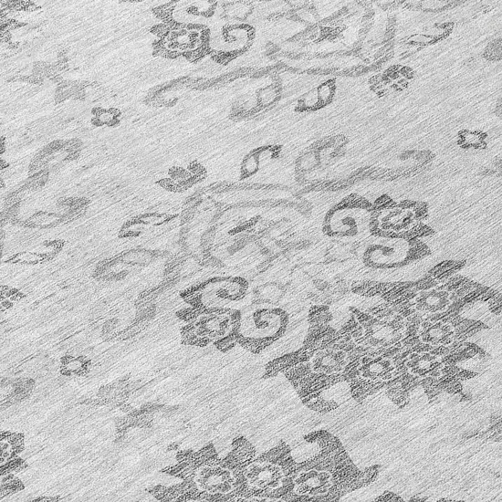 8' Graphite Gray And Silver Round Oriental Washable Indoor Outdoor Area Rug Photo 9