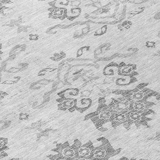 8' Graphite Gray And Silver Round Oriental Washable Indoor Outdoor Area Rug Photo 9