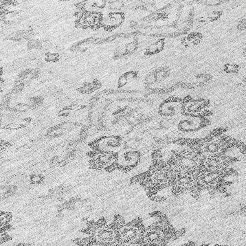 8' Graphite Gray And Silver Round Oriental Washable Indoor Outdoor Area Rug Photo 9