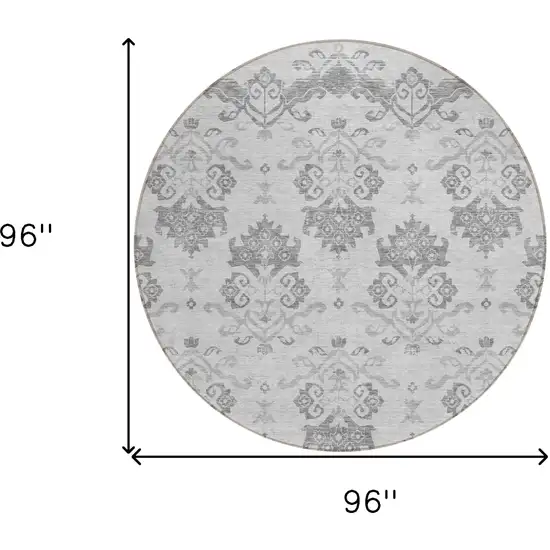 8' Graphite Gray And Silver Round Oriental Washable Indoor Outdoor Area Rug Photo 8