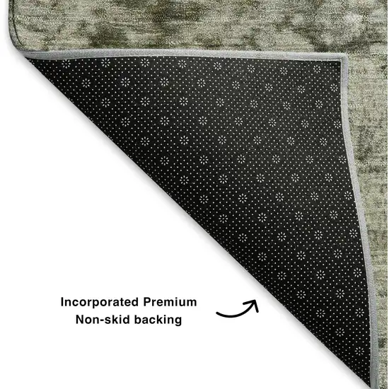 8' Graphite Green And Ivory Abstract Washable Round Rug With UV Protection Photo 5