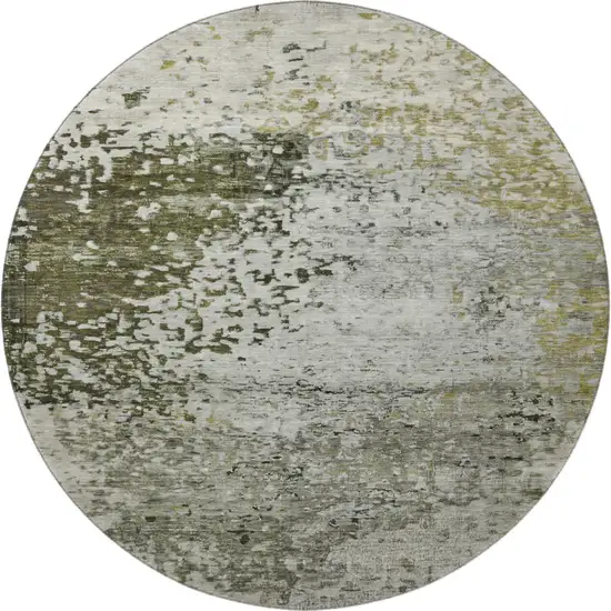 8' Graphite Green And Ivory Abstract Washable Round Rug With UV Protection Photo 3