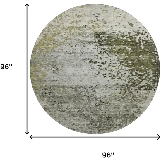 8' Graphite Green And Ivory Abstract Washable Round Rug With UV Protection Photo 9