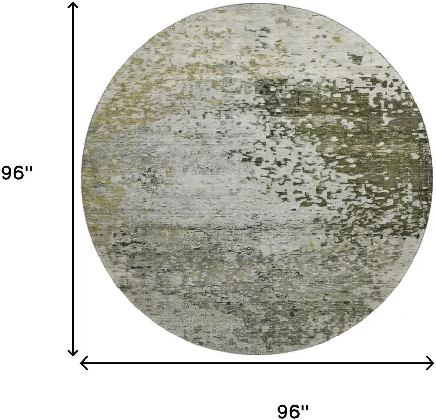 8' Graphite Green And Ivory Abstract Washable Round Rug With UV Protection Photo 9
