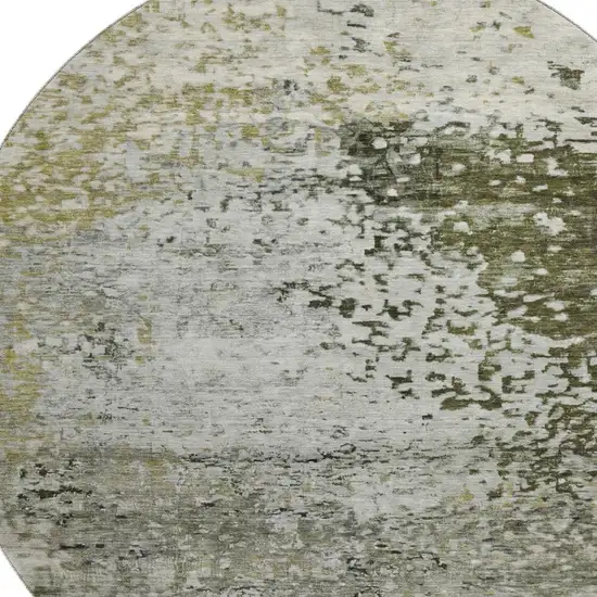 8' Graphite Green And Ivory Abstract Washable Round Rug With UV Protection Photo 2