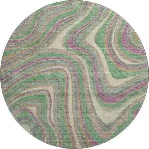 Photo of 8' Graphite Green And Purple Marble Washable Round Rug With UV Protection