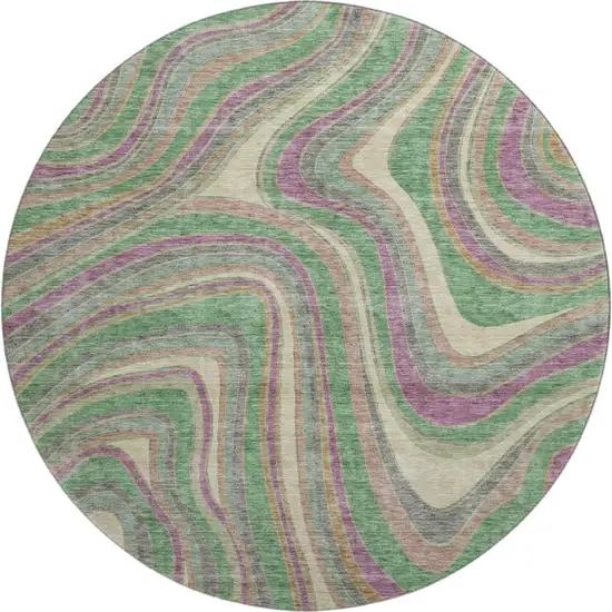 8' Graphite Green And Purple Marble Washable Round Rug With UV Protection Photo 1