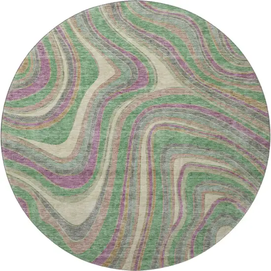 8' Graphite Green And Purple Marble Washable Round Rug With UV Protection Photo 3