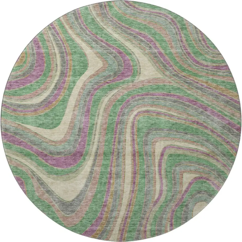 8' Graphite Green And Purple Marble Washable Round Rug With UV Protection Photo 3