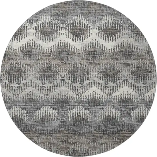 8' Graphite Ivory And Beige Abstract Washable Round Rug With UV Protection Photo 5
