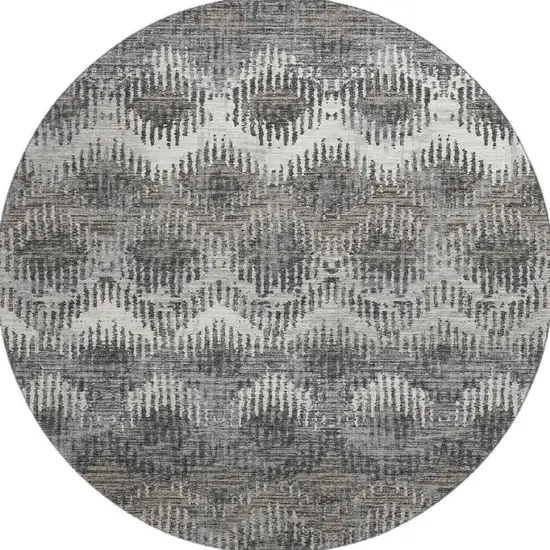 8' Graphite Ivory And Beige Abstract Washable Round Rug With UV Protection Photo 4