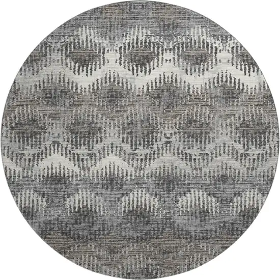 8' Graphite Ivory And Beige Abstract Washable Round Rug With UV Protection Photo 2