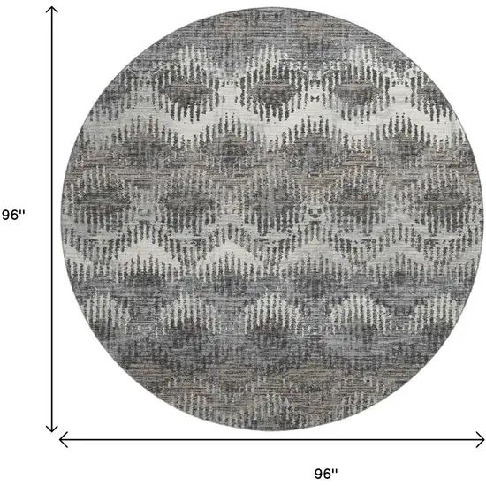 8' Graphite Ivory And Beige Abstract Washable Round Rug With UV Protection Photo 3