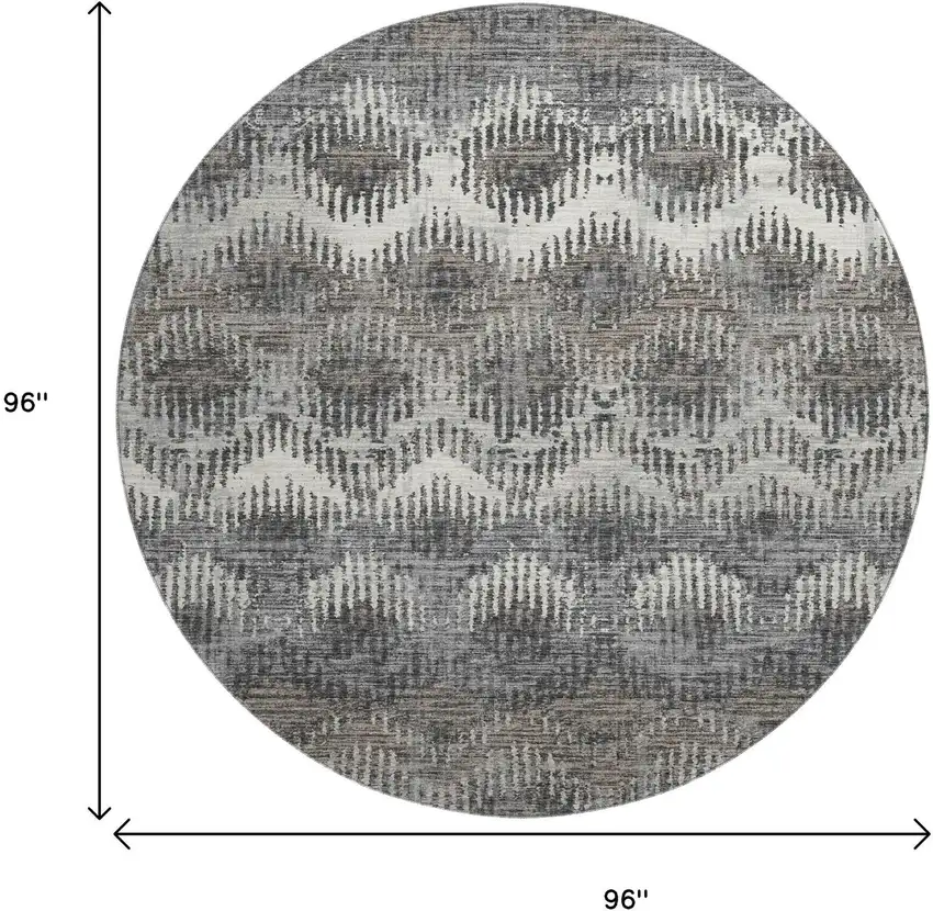 8' Graphite Ivory And Beige Abstract Washable Round Rug With UV Protection Photo 3