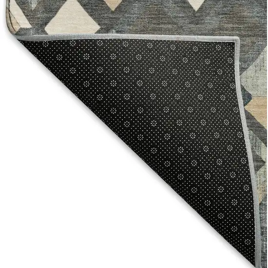 8' Graphite Peach And Ivory Geometric Washable Area Rug With UV Protection Photo 6
