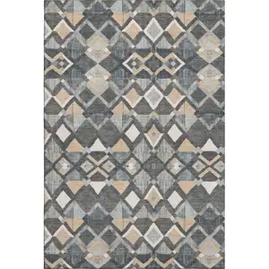 Photo of 8' Graphite Peach And Ivory Geometric Washable Area Rug With UV Protection