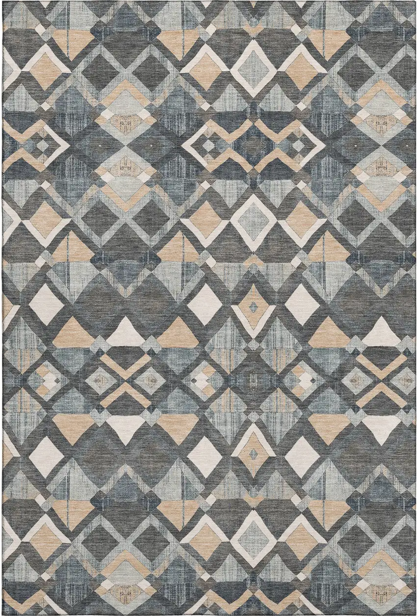 8' Graphite Peach And Ivory Geometric Washable Area Rug With UV Protection Photo 1