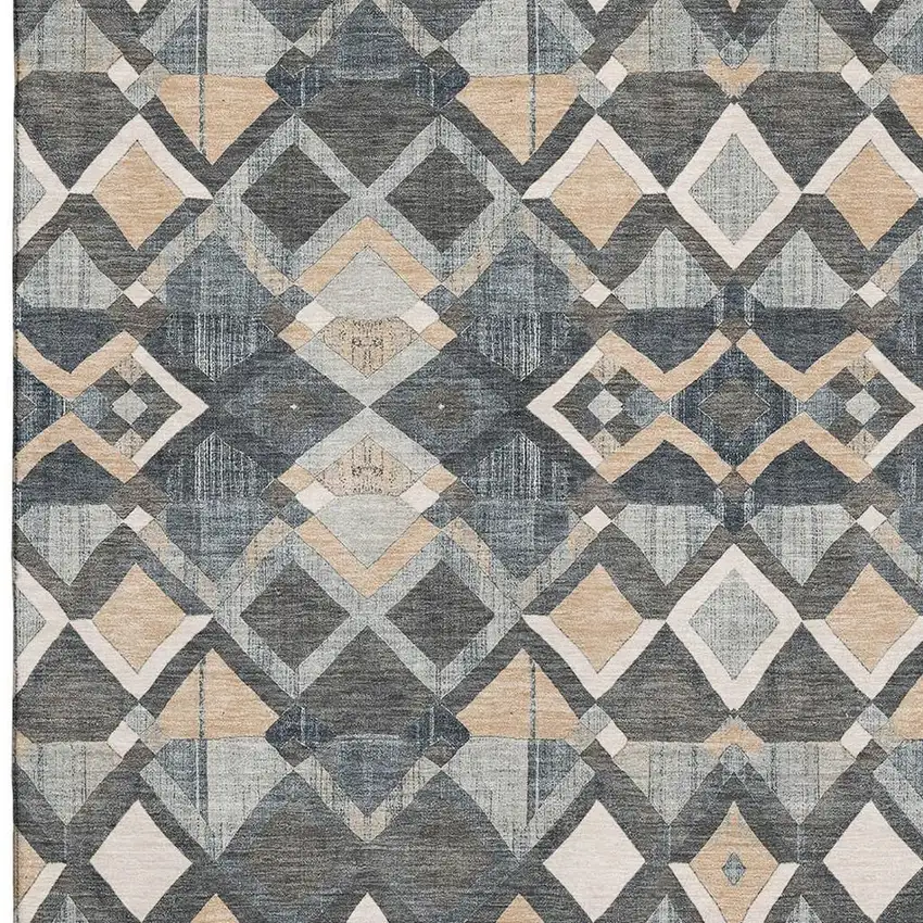 8' Graphite Peach And Ivory Geometric Washable Area Rug With UV Protection Photo 2