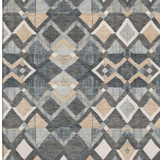8' Graphite Peach And Ivory Geometric Washable Area Rug With UV Protection Photo 2