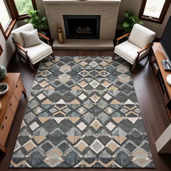 8' Graphite Peach And Ivory Geometric Washable Area Rug With UV Protection Photo 4