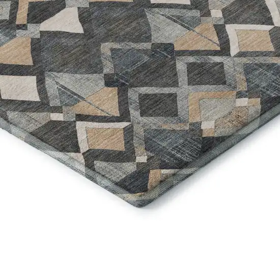 8' Graphite Peach And Ivory Geometric Washable Area Rug With UV Protection Photo 7
