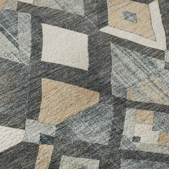 8' Graphite Peach And Ivory Geometric Washable Area Rug With UV Protection Photo 9