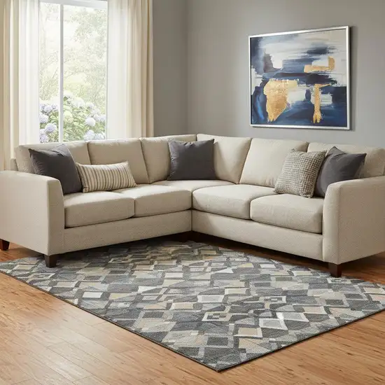 8' Graphite Peach And Ivory Geometric Washable Area Rug With UV Protection Photo 2