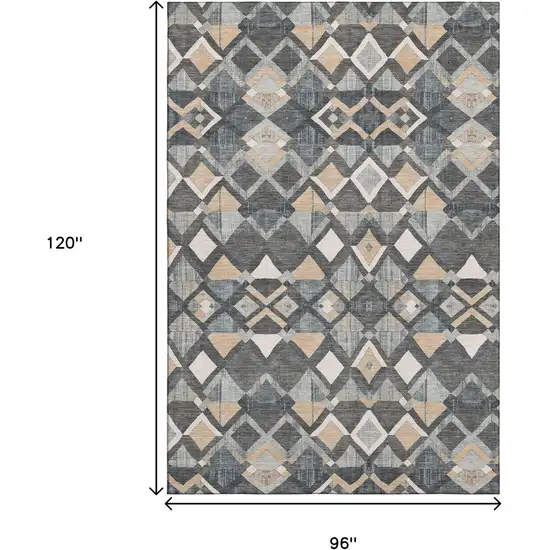8' Graphite Peach And Ivory Geometric Washable Area Rug With UV Protection Photo 6