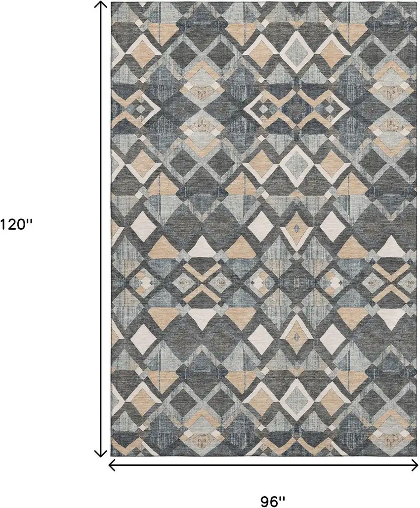 8' Graphite Peach And Ivory Geometric Washable Area Rug With UV Protection Photo 6