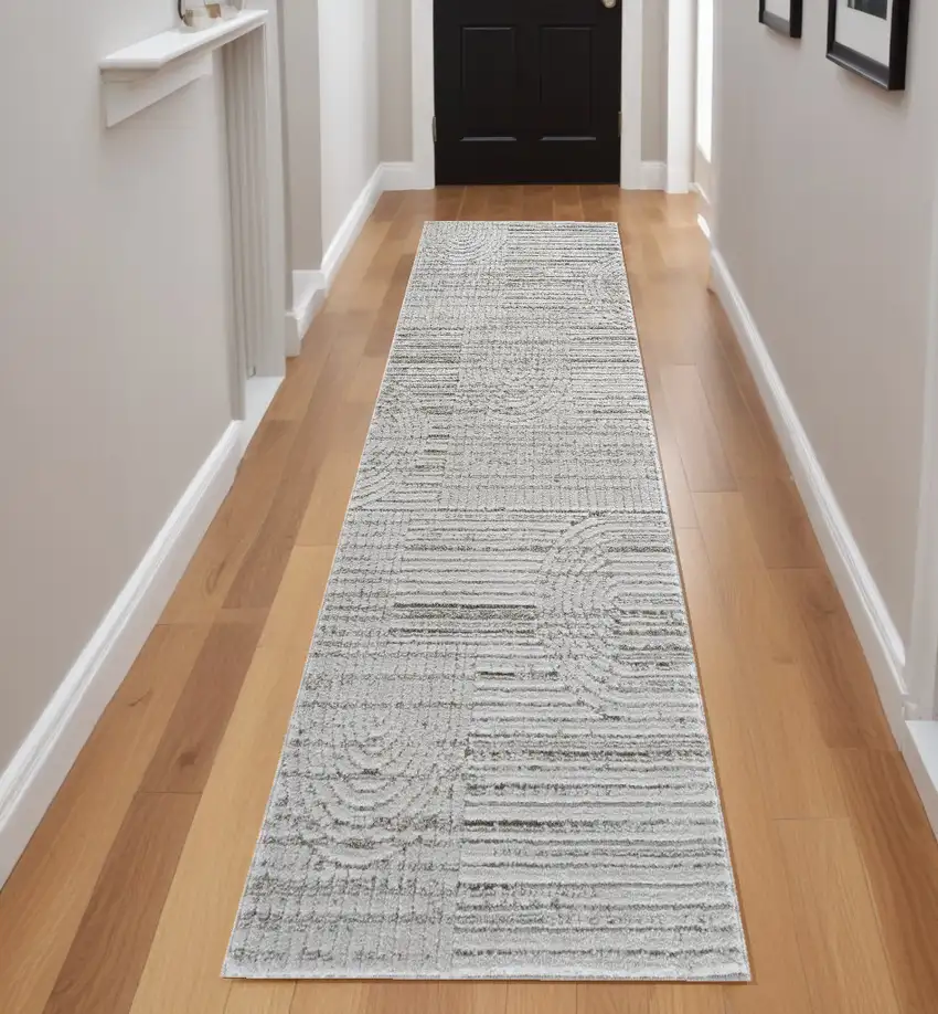 8' Gray Abstract Geometric Distressed Runner Rug Photo 1