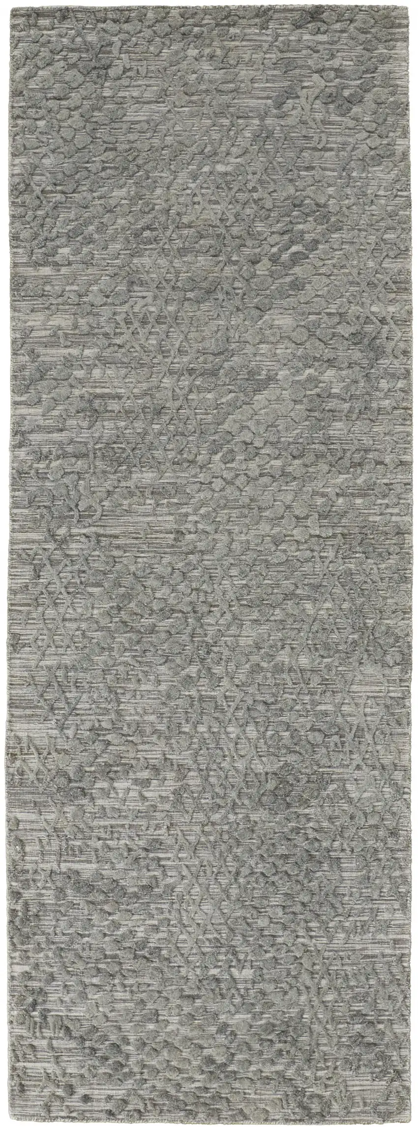 8' Gray Abstract Hand Woven Runner Rug Photo 1