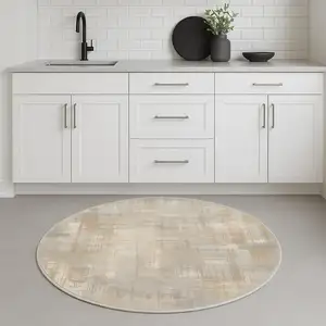 Photo of 4' Gray Abstract Power Loom Round Rug